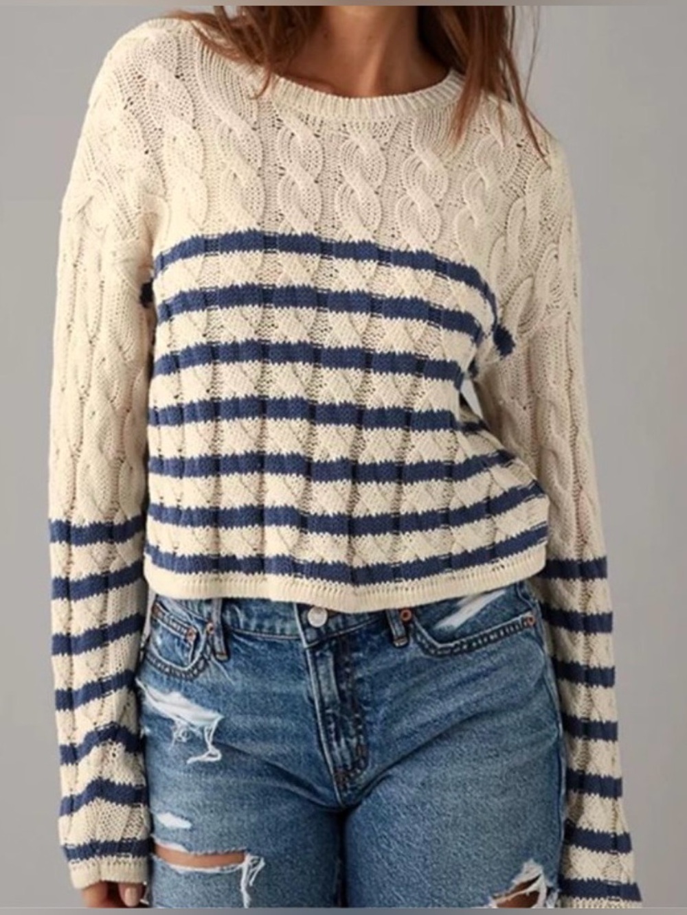 American Eagle Navy/Cream Stripe Sweater M
